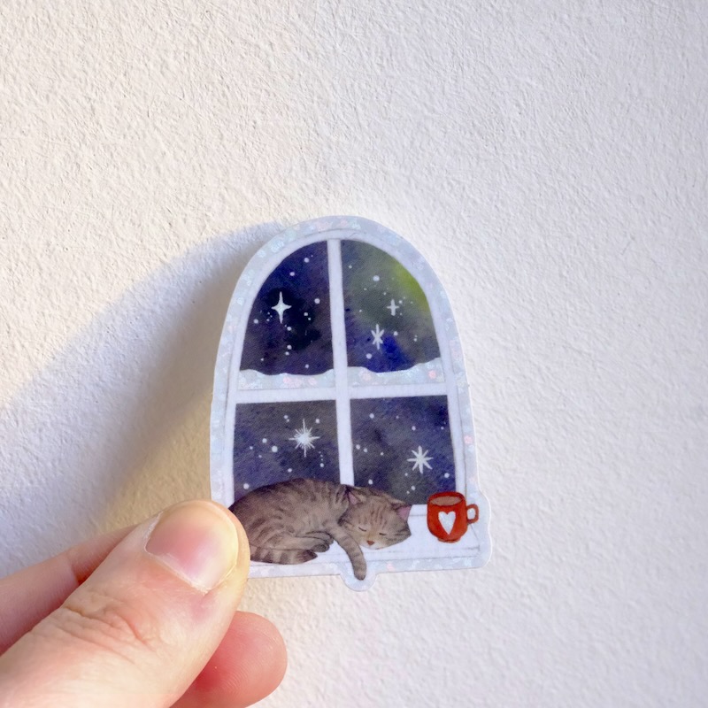 Sticker Holographique Winter Chat Cosy – Image 2