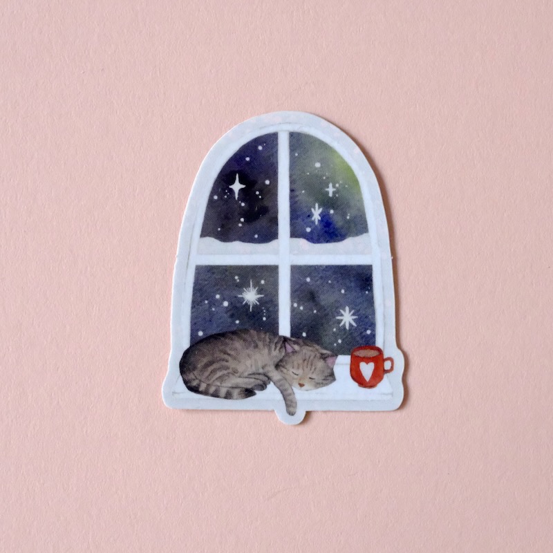 Sticker Holographique Winter Chat Cosy – Image 3
